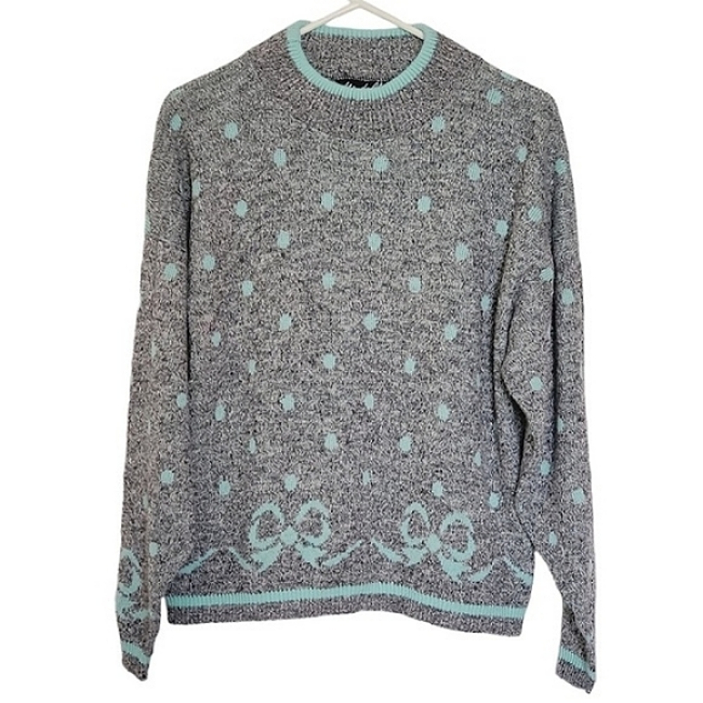 Maude & Claire Vintage Polka Dot Bow Sweater Gray Size Unknown